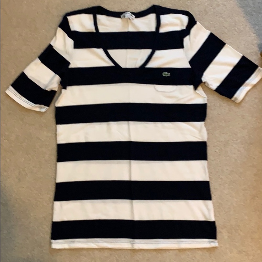Lacoste navy blue/ white stripe tshirt